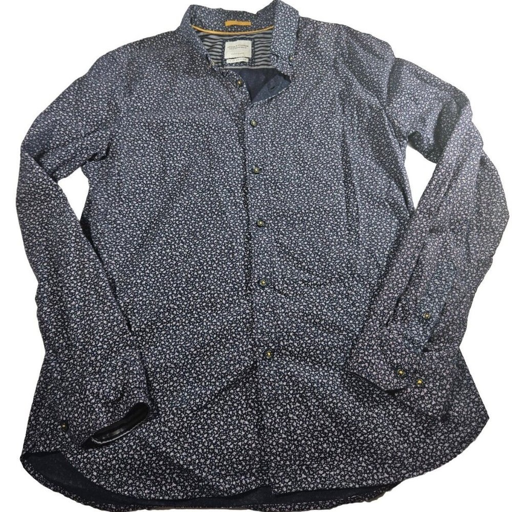 Men's Business Casual Navy Long Sleeve Button Up - Medium - Demin and Flower